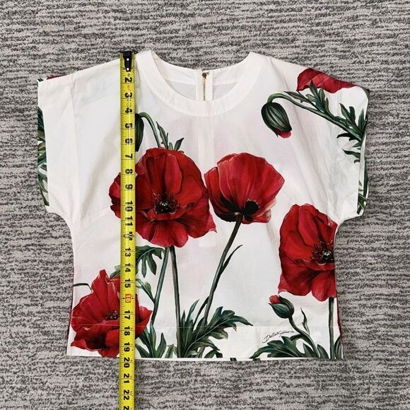 New Dolce& Gabbana Cap-Sleeve Poppy-Print Top Size IT 36 XS - Picture 9 of 13